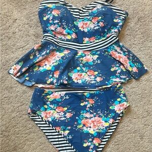 Cupshe Floral and Striped Swimsuit
